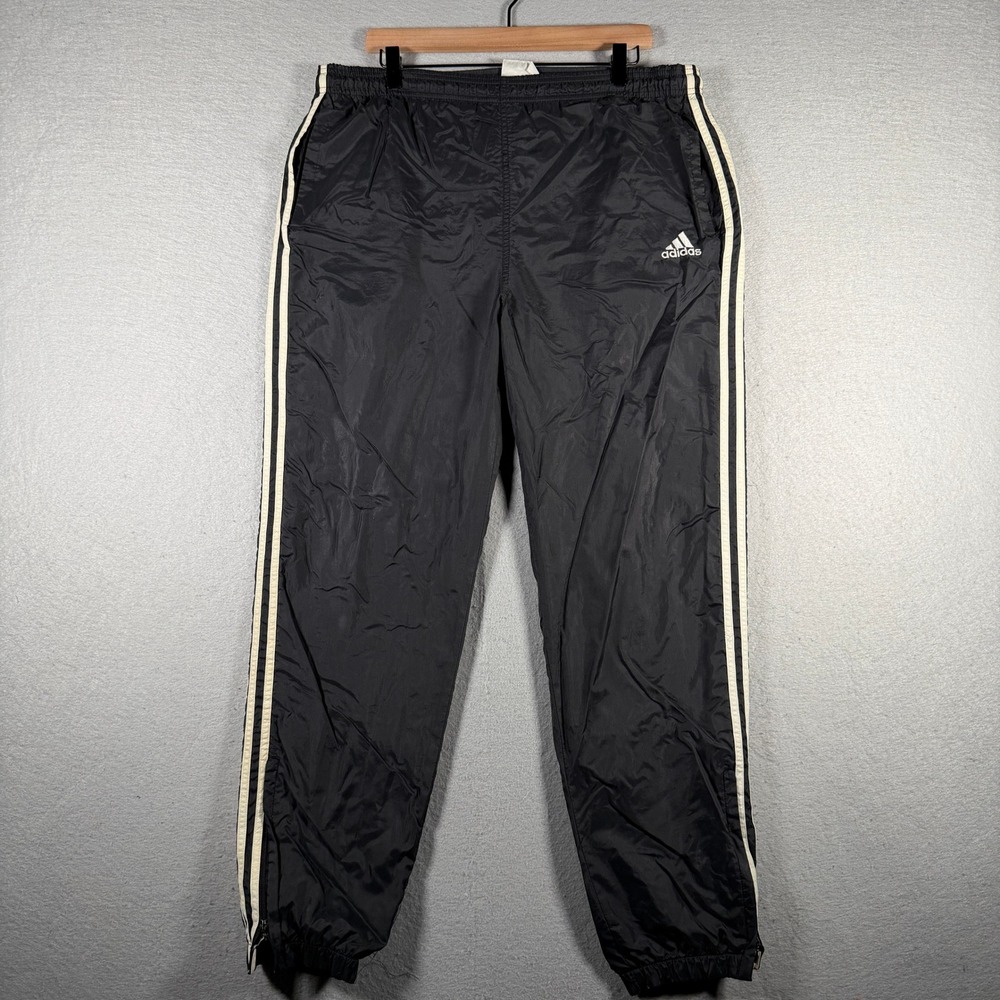 Adidas Mens Vintage 3-Stripe Nylon Track Pants Black‎ White Size Medium 13990
